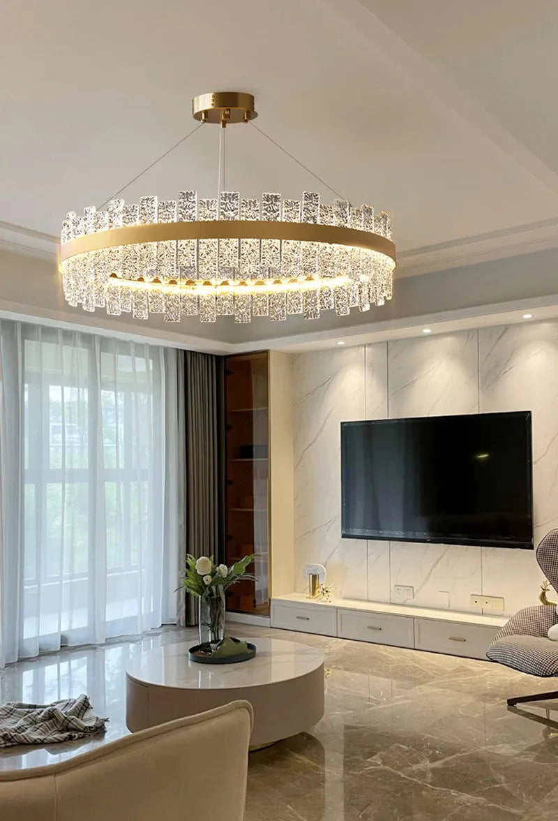 Flake Parallel Crystal Round Chandelier-MEET LIGHTING