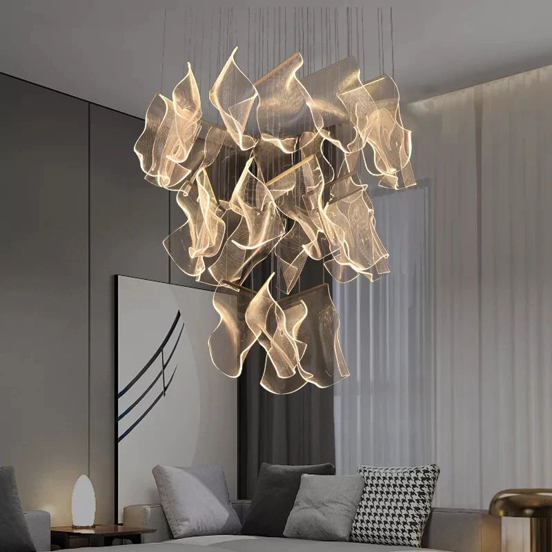 Flame Round Chandelier For Staircase-MEET LIGHTING