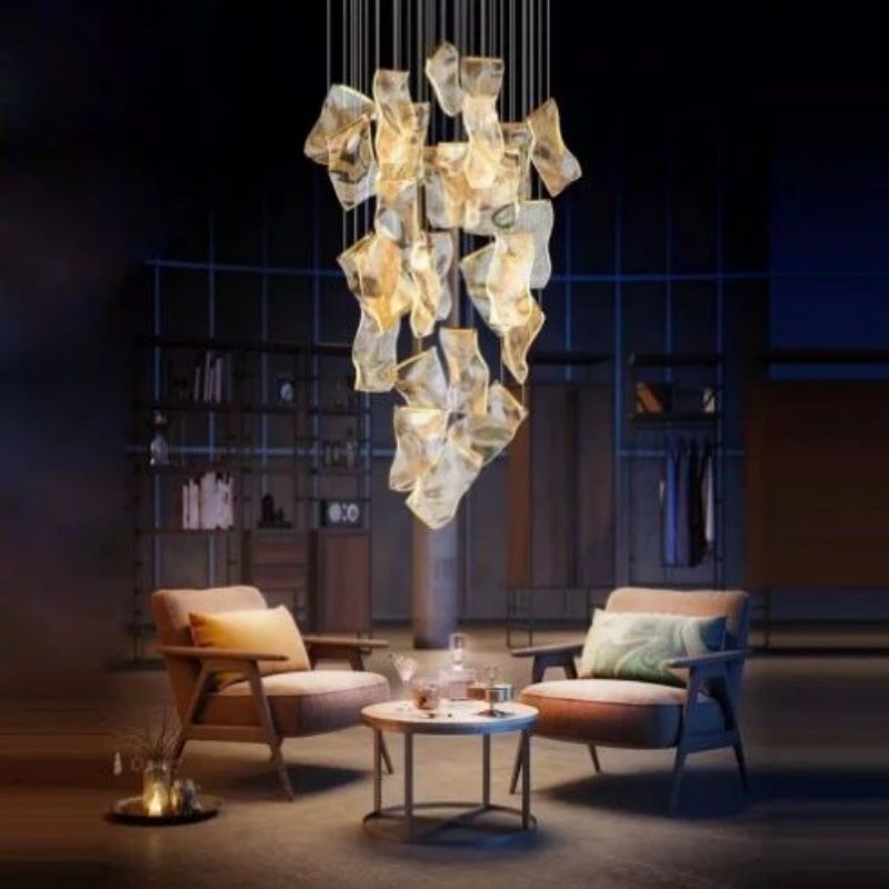 Flame Round Chandelier For Staircase-MEET LIGHTING