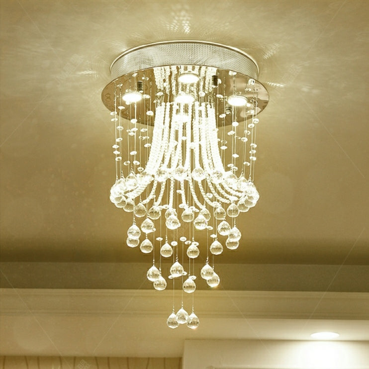 Flush Mounted Crystal Drops Chandelier Elegant Ceiling Light Fixture For Bedroom/ Living Room-MEET LIGHTING