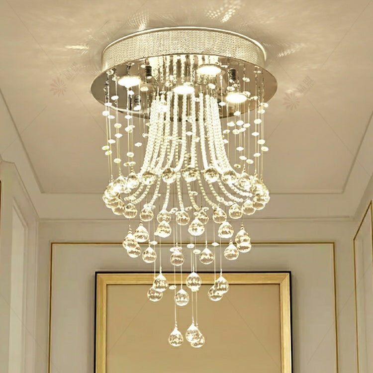 Flush Mounted Crystal Drops Chandelier Elegant Ceiling Light Fixture For Bedroom/ Living Room-MEET LIGHTING