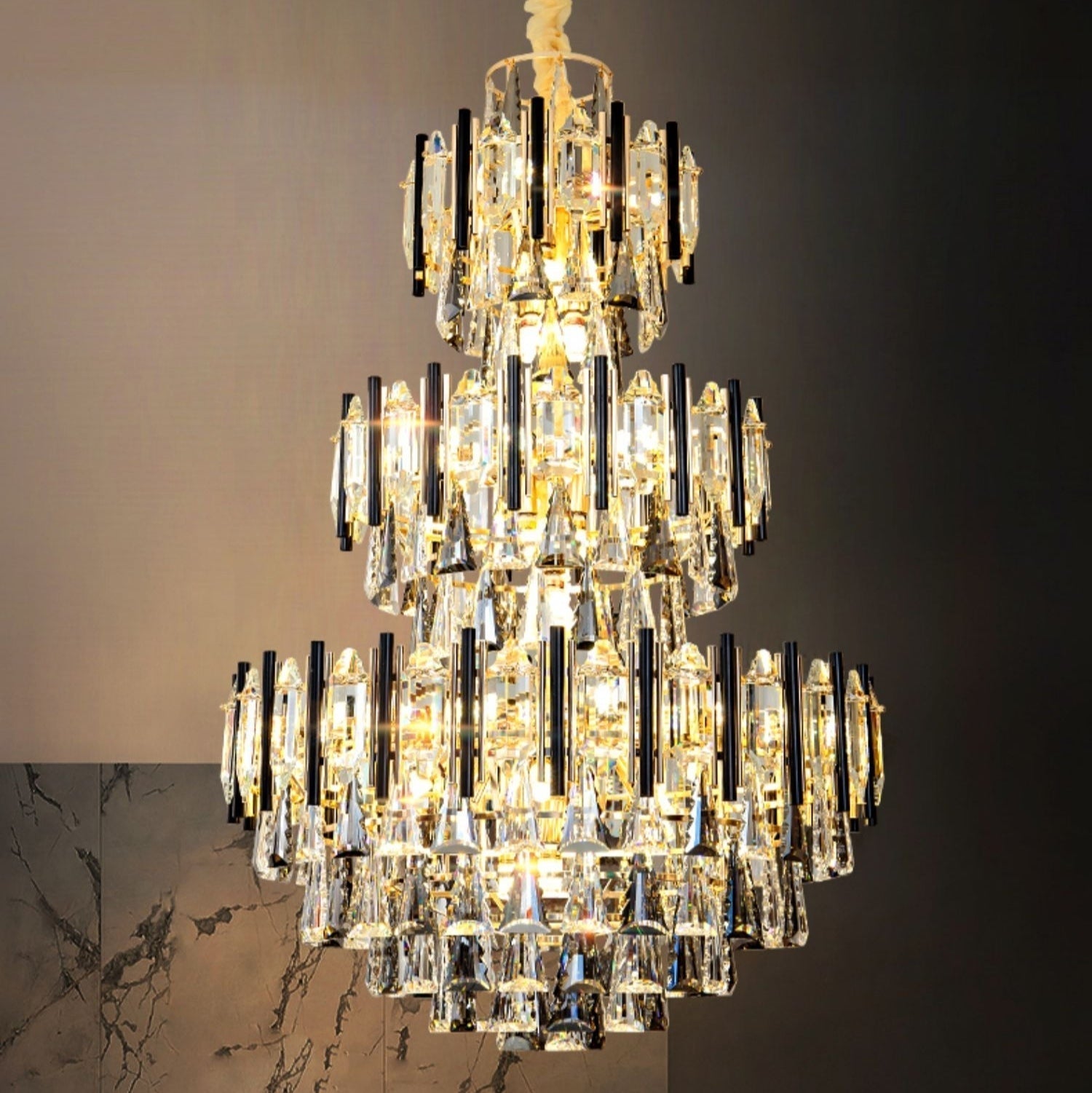 Foyer 3 Layers Extra Large Crystal Chandelier for Living Room Staircase Ceiling Lighting Fixture-MEET LIGHTING