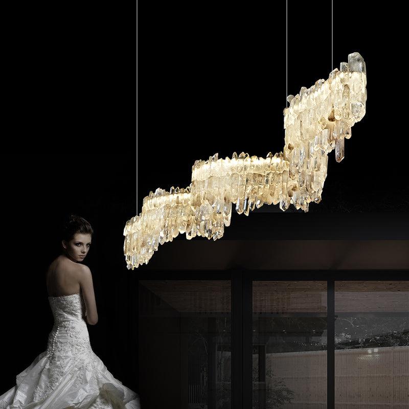 Gina Rock Crystal Linear Chandelier-MEET LIGHTING