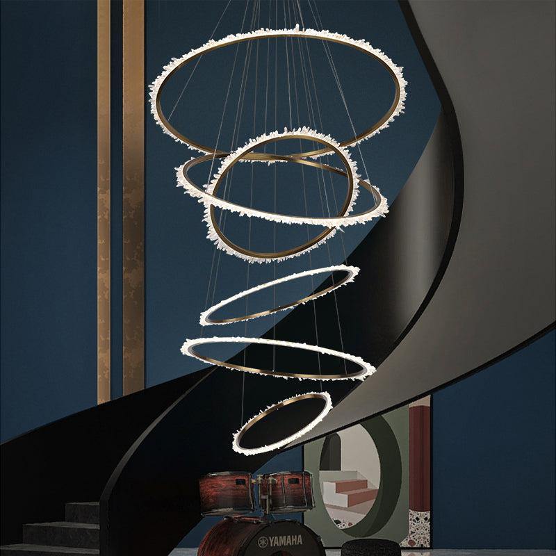 Gina Rock Crystal Multi Rings Chandelier For Staircase-MEET LIGHTING