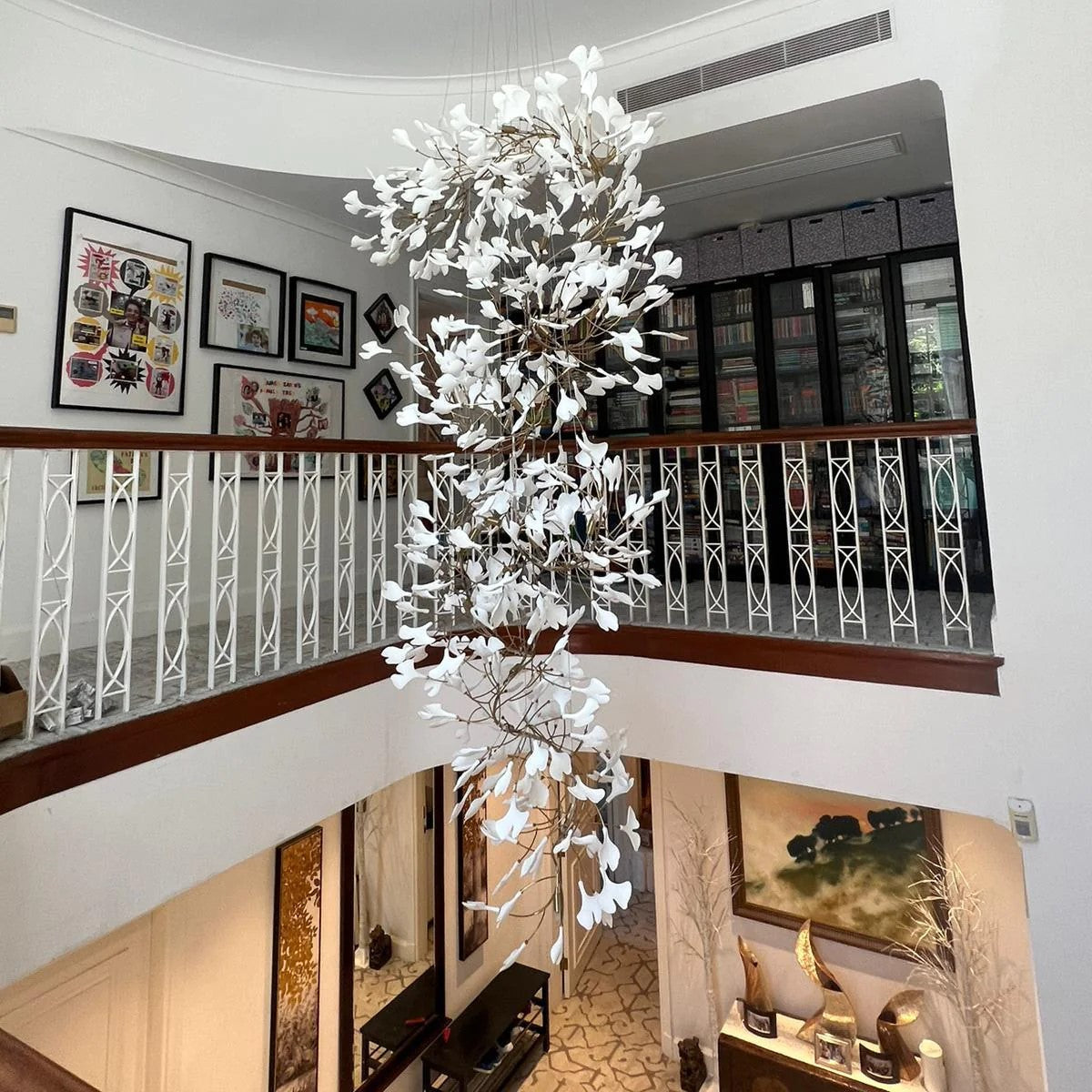 Ceramics Ginkgo Leaves Twig Chandelier Tree Branch Shaped Pendant Light For High Ceiling Living Room Hotel Hall-MEET LIGHTING