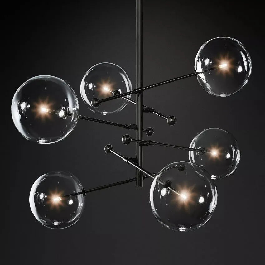 Darrance Modern Glass Globe Six-Arm Chandelier 54" chandelier Kevin Studio Inc Black  