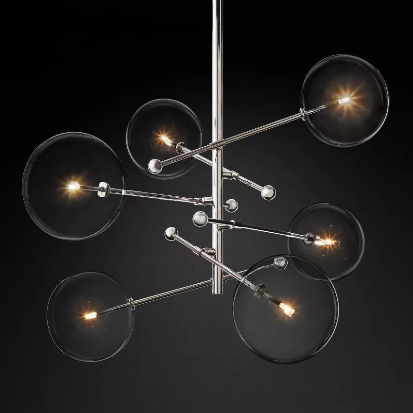 Darrance Modern Glass Globe Six-Arm Chandelier 54" chandelier Kevin Studio Inc Polished Nickel  