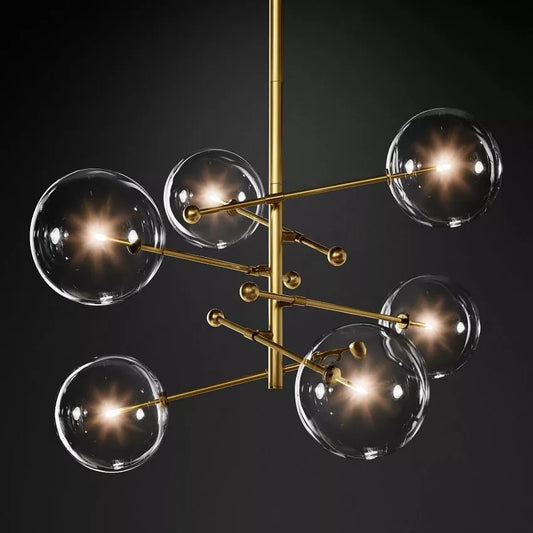 Darrance Modern Glass Globe Six-Arm Chandelier 54" chandelier Kevin Studio Inc Lacquered Burnished Brass  