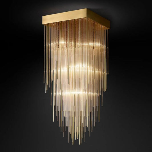 Cascada Blown Glass Square Chandelier 20" chandeliers for dining room,chandeliers for stairways,chandeliers for foyer,chandeliers for bedrooms,chandeliers for kitchen,chandeliers for living room Rbrights Lacquered Brass  