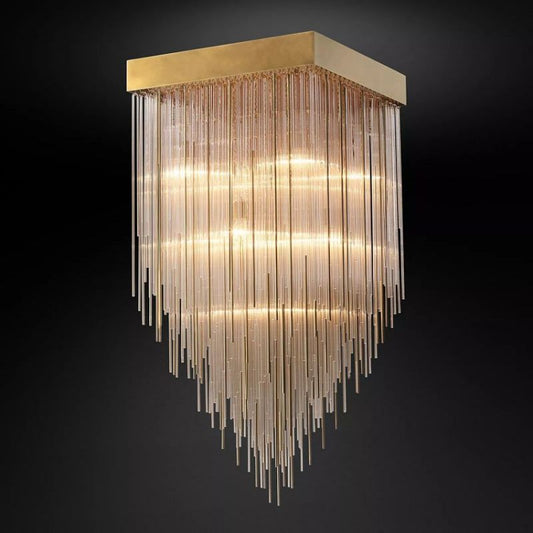 Cascada Blown Glass Square Chandelier 30" chandeliers for dining room,chandeliers for stairways,chandeliers for foyer,chandeliers for bedrooms,chandeliers for kitchen,chandeliers for living room Rbrights Lacquered Brass  