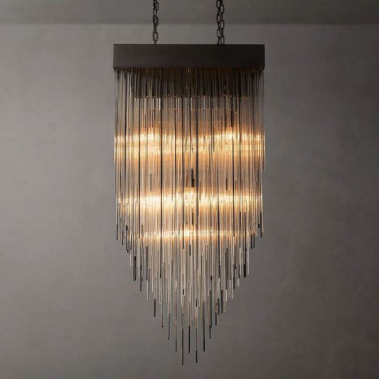 Cascada Blown Glass Square Chandelier 30" chandeliers for dining room,chandeliers for stairways,chandeliers for foyer,chandeliers for bedrooms,chandeliers for kitchen,chandeliers for living room Rbrights Matte Black  