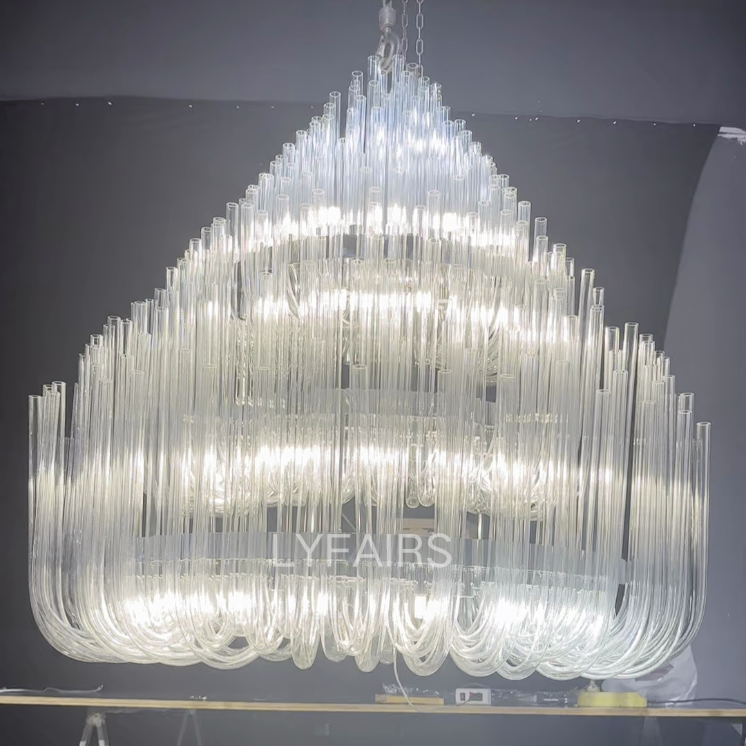 Extra Large Modern Tiers Clear Glass Tubes Chandelier for Living Room/Hotel Lobby-MEET LIGHTING