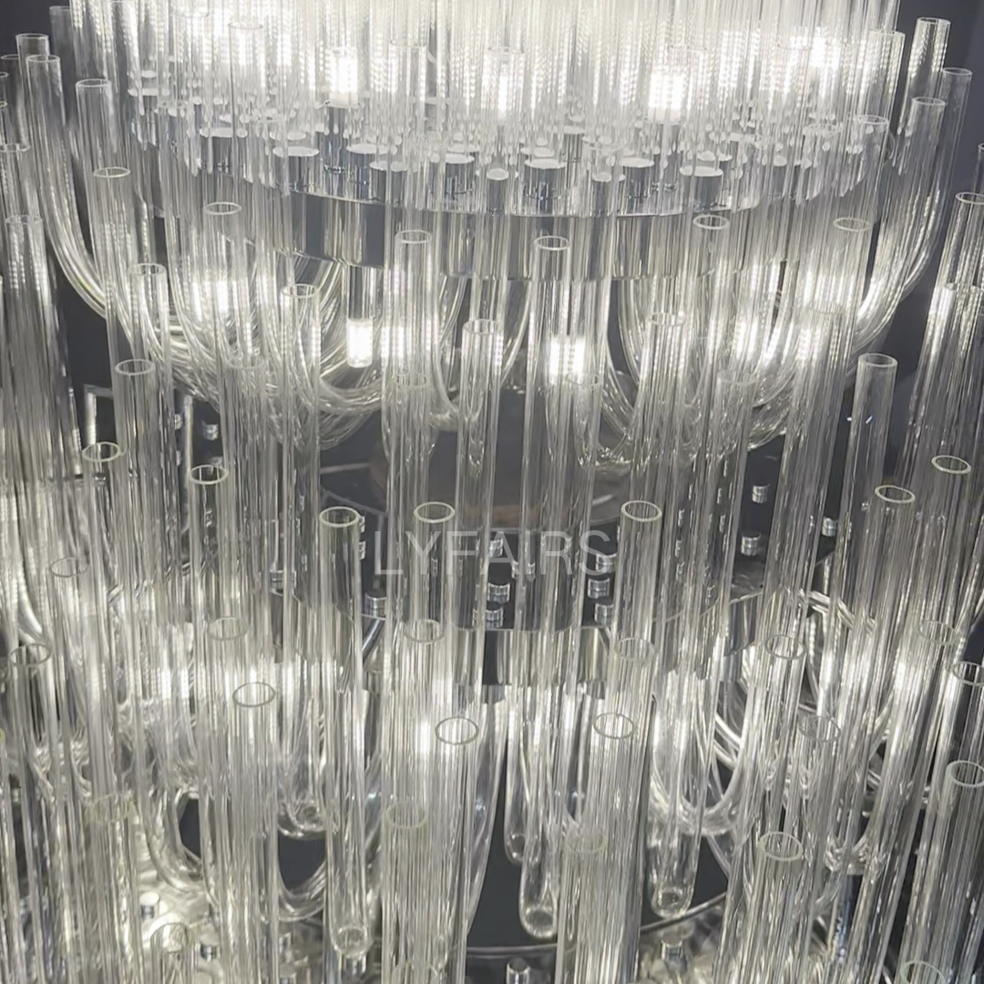 Extra Large Modern Tiers Clear Glass Tubes Chandelier for Living Room/Hotel Lobby-MEET LIGHTING