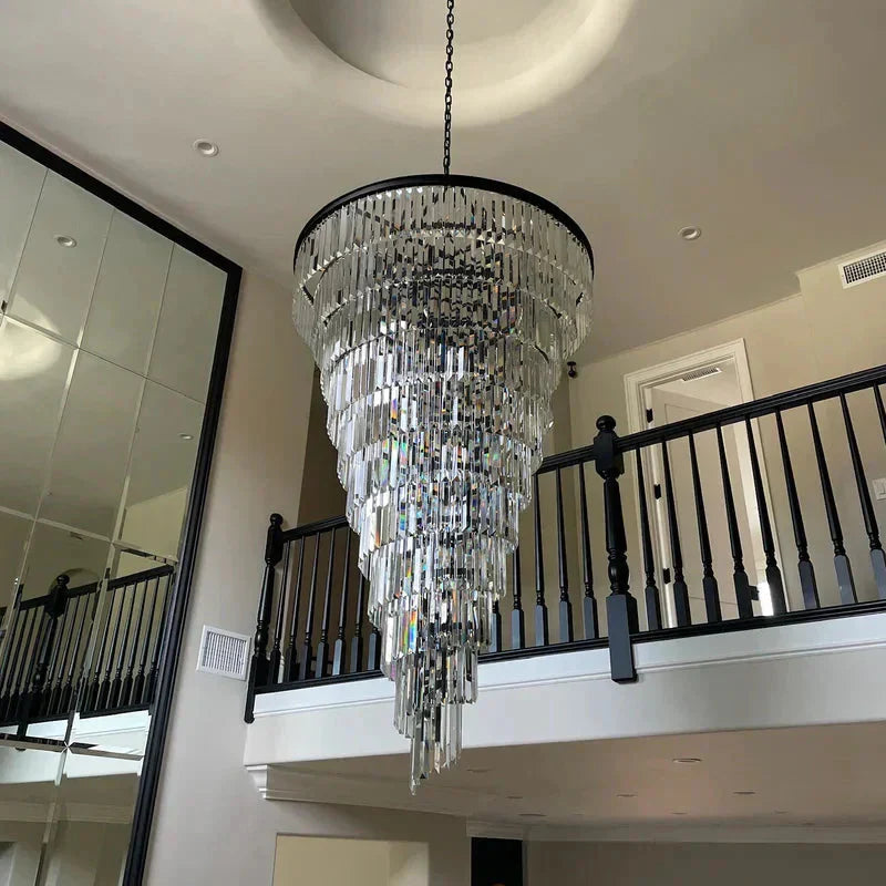 Extra Large Multi-Tiered Spiral Crystal Chandelier In Black Finish-MEET LIGHTING