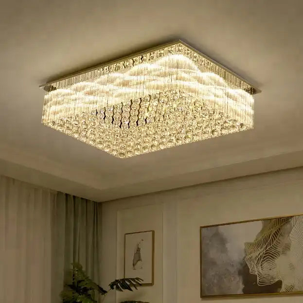 Modern&Luxury Extra Flush Mount Rectangle Crystal Chandelier-MEET LIGHTING