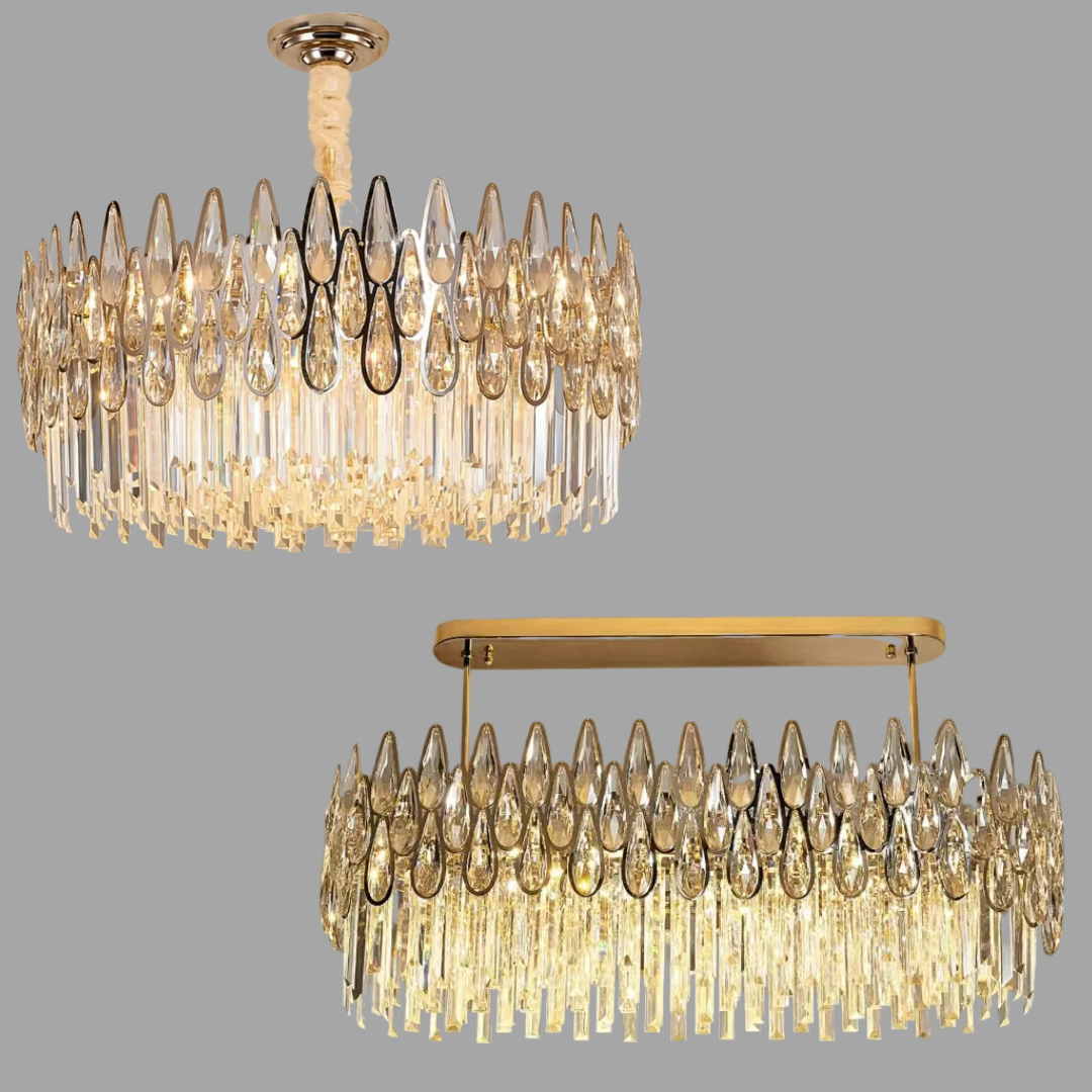 Modern Round/Rectangular Raindrop Crystal Chandelier for Low-ceiling-MEET LIGHTING