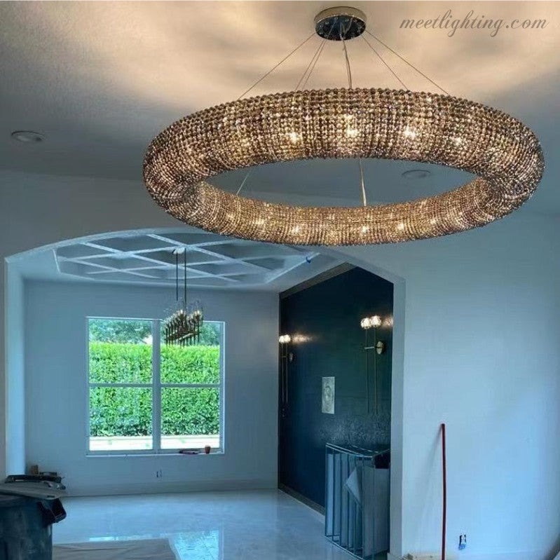 Halo Crystal Aperture Round Chandelier D41"-MEET LIGHTING
