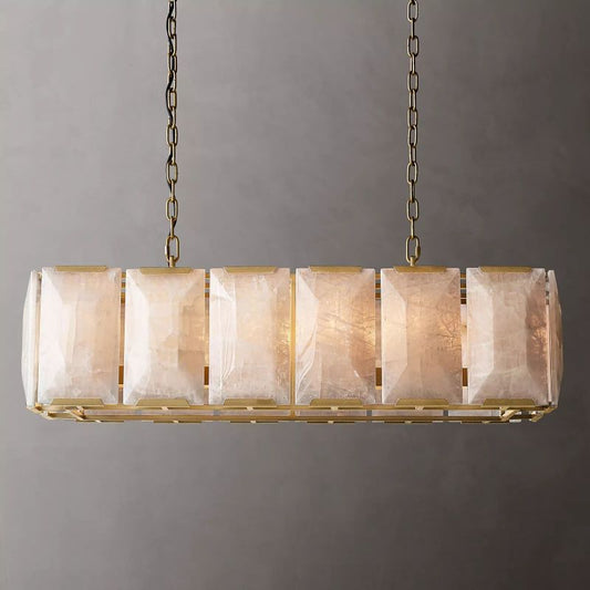 Harson Calcite Rectangular Chandelier 42" chandeliers for dining room,chandeliers for stairways,chandeliers for foyer,chandeliers for bedrooms,chandeliers for kitchen,chandeliers for living room Rbrights Lacquered Burnished Brass  