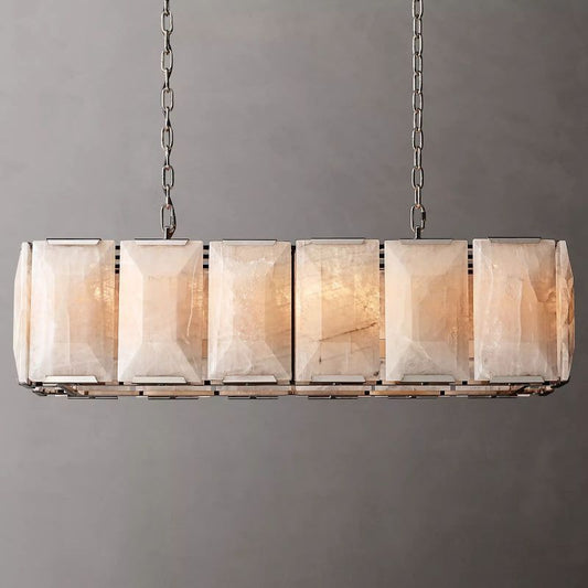 Harson Calcite Rectangular Chandelier 42" chandeliers for dining room,chandeliers for stairways,chandeliers for foyer,chandeliers for bedrooms,chandeliers for kitchen,chandeliers for living room Rbrights Polished Stainless Steel  