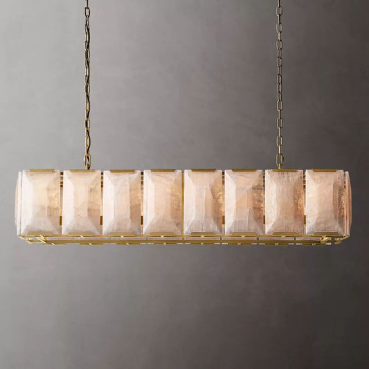 Harson Calcite Rectangular Chandelier 54" chandeliers for dining room,chandeliers for stairways,chandeliers for foyer,chandeliers for bedrooms,chandeliers for kitchen,chandeliers for living room Rbrights Lacquered Burnished Brass  