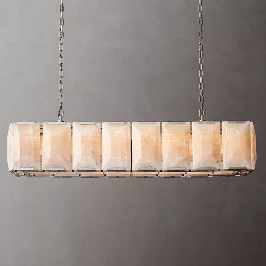 Harson Calcite Rectangular Chandelier 54" chandeliers for dining room,chandeliers for stairways,chandeliers for foyer,chandeliers for bedrooms,chandeliers for kitchen,chandeliers for living room Rbrights Polished Stainless Steel  