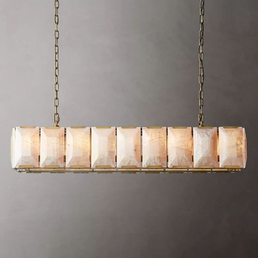 Harson Calcite Rectangular Chandelier 62" chandeliers for dining room,chandeliers for stairways,chandeliers for foyer,chandeliers for bedrooms,chandeliers for kitchen,chandeliers for living room Rbrights Lacquered Burnished Brass  