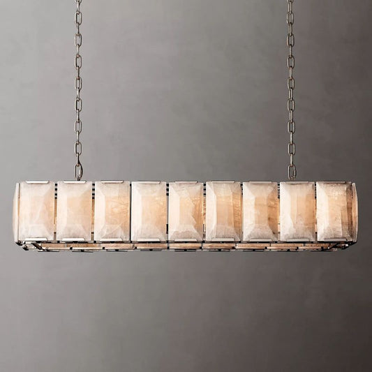 Harson Calcite Rectangular Chandelier 62" chandeliers for dining room,chandeliers for stairways,chandeliers for foyer,chandeliers for bedrooms,chandeliers for kitchen,chandeliers for living room Rbrights Polished Stainless Steel  