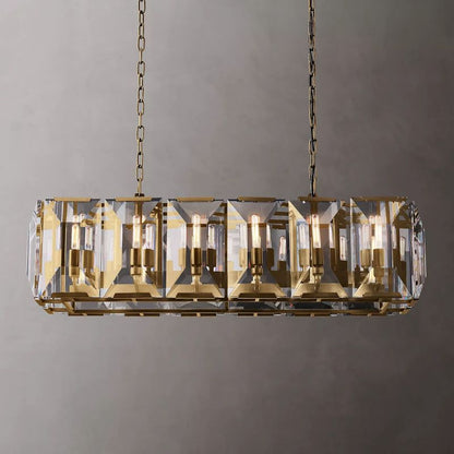 Harson Crystal Rectangular Chandelier 42" chandeliers for dining room,chandeliers for stairways,chandeliers for foyer,chandeliers for bedrooms,chandeliers for kitchen,chandeliers for living room Rbrights Lacquered Burnished Brass  