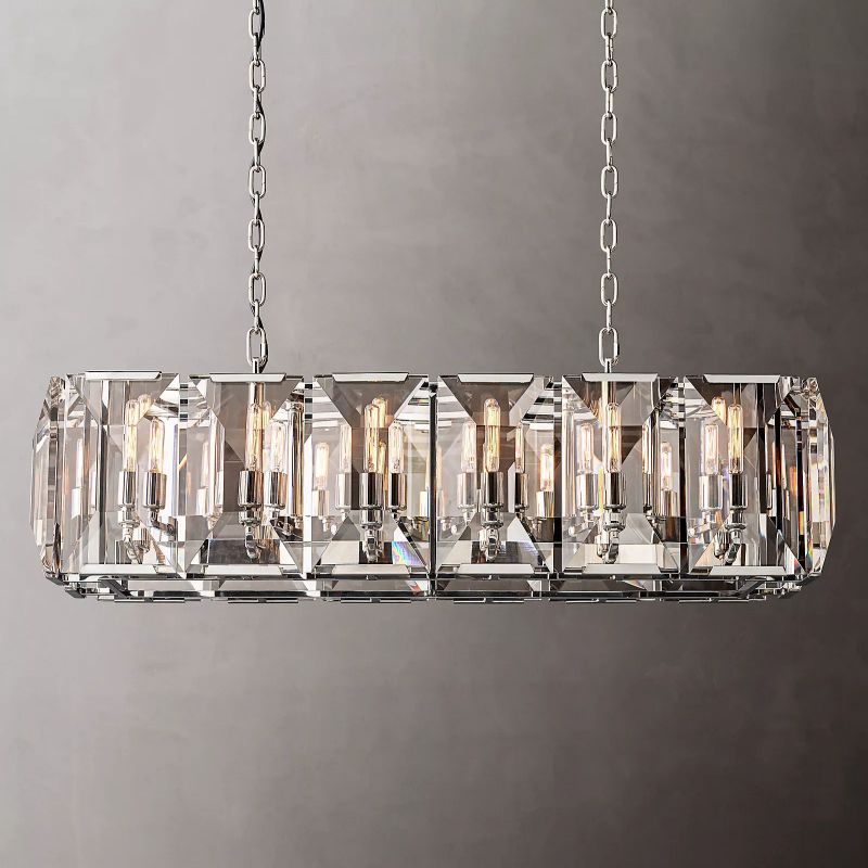 Harson Crystal Rectangular Chandelier 42" chandeliers for dining room,chandeliers for stairways,chandeliers for foyer,chandeliers for bedrooms,chandeliers for kitchen,chandeliers for living room Rbrights Polished Stainless Steel  
