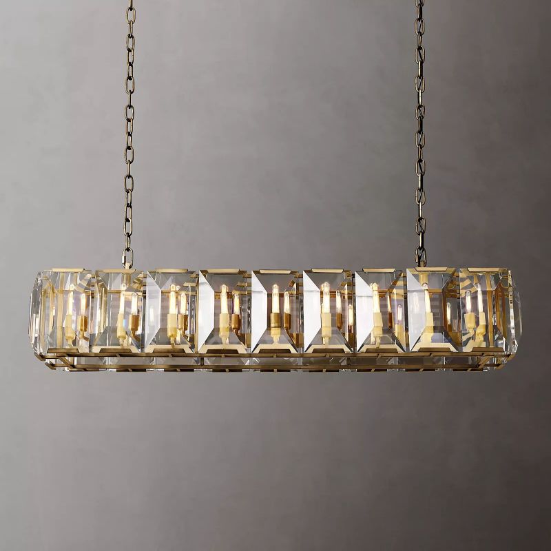 Harson Crystal Rectangular Chandelier 62" chandeliers for dining room,chandeliers for stairways,chandeliers for foyer,chandeliers for bedrooms,chandeliers for kitchen,chandeliers for living room Rbrights Lacquered Burnished Brass  