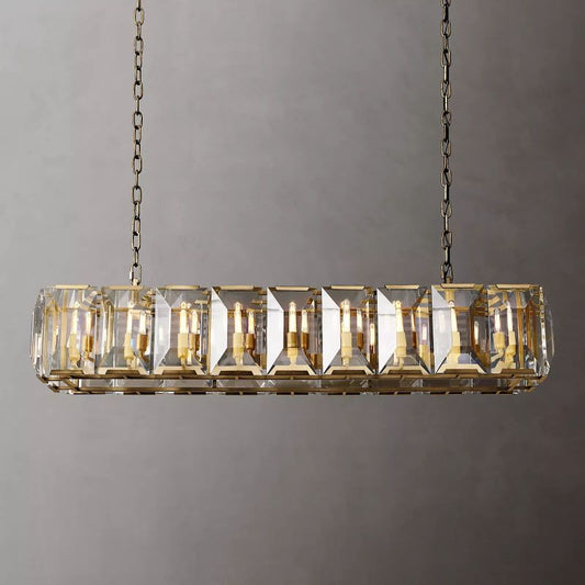 Harson Crystal Rectangular Chandelier 62" chandeliers for dining room,chandeliers for stairways,chandeliers for foyer,chandeliers for bedrooms,chandeliers for kitchen,chandeliers for living room Rbrights Lacquered Burnished Brass  