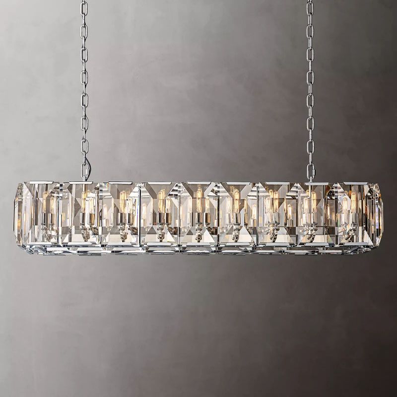 Harson Crystal Rectangular Chandelier 62" chandeliers for dining room,chandeliers for stairways,chandeliers for foyer,chandeliers for bedrooms,chandeliers for kitchen,chandeliers for living room Rbrights Polished Stainless Steel  