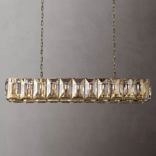 Harson Crystal Rectangular Chandelier 74" chandeliers for dining room,chandeliers for stairways,chandeliers for foyer,chandeliers for bedrooms,chandeliers for kitchen,chandeliers for living room Rbrights Lacquered Burnished Brass  