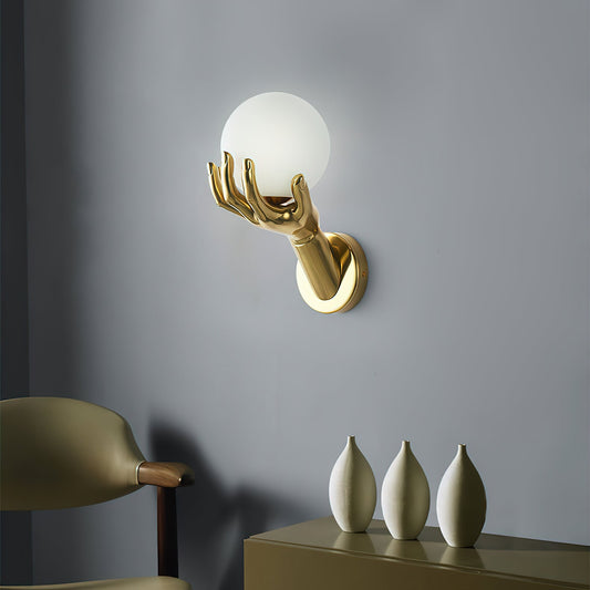 Hand Holding Globe Wall Lamp