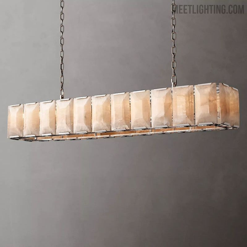 Harlow Calcite Rectangular Chandelier 74"-Meet Lighting