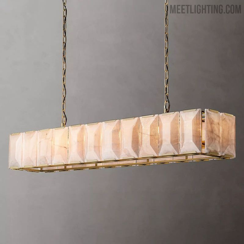 Harlow Calcite Rectangular Chandelier 74"-Meet Lighting