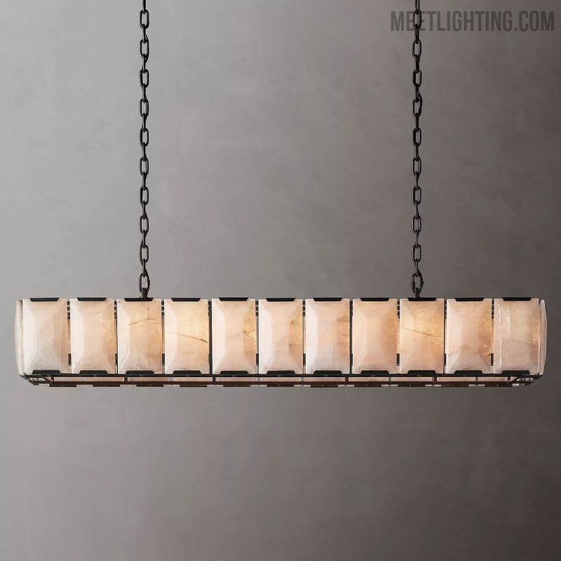 Harlow Calcite Rectangular Chandelier 74"-Meet Lighting