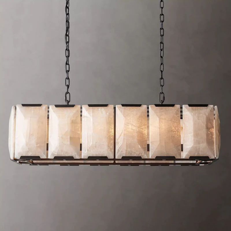 Huxlay Calcite Alabaster Rectangular Chandelier 42"