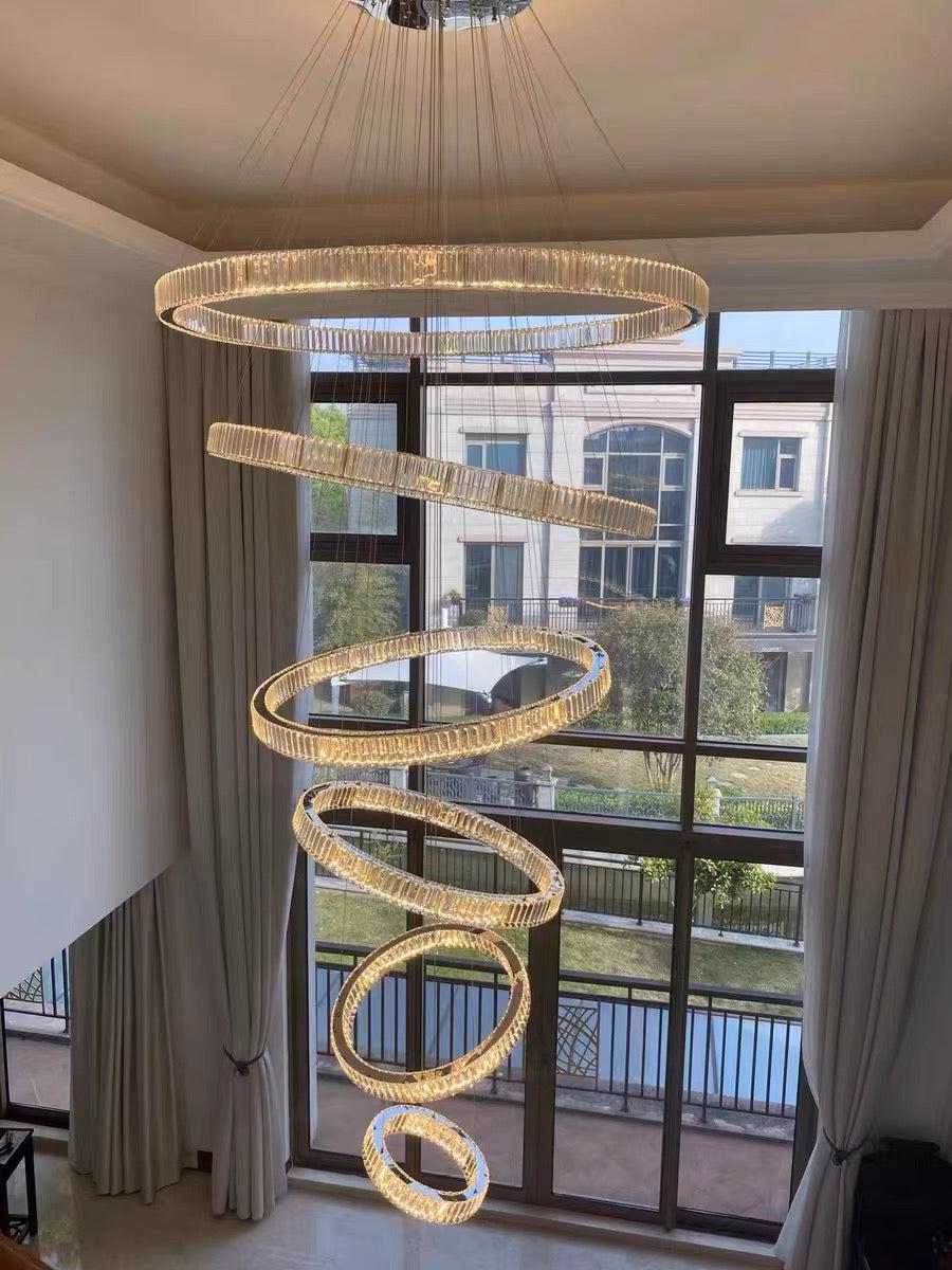 Modern Front Entryway Chandelier 3/4/5/6/7 Rings Crystal Gold/ Chrome Finish Ceiling Lamp-MEET LIGHTING