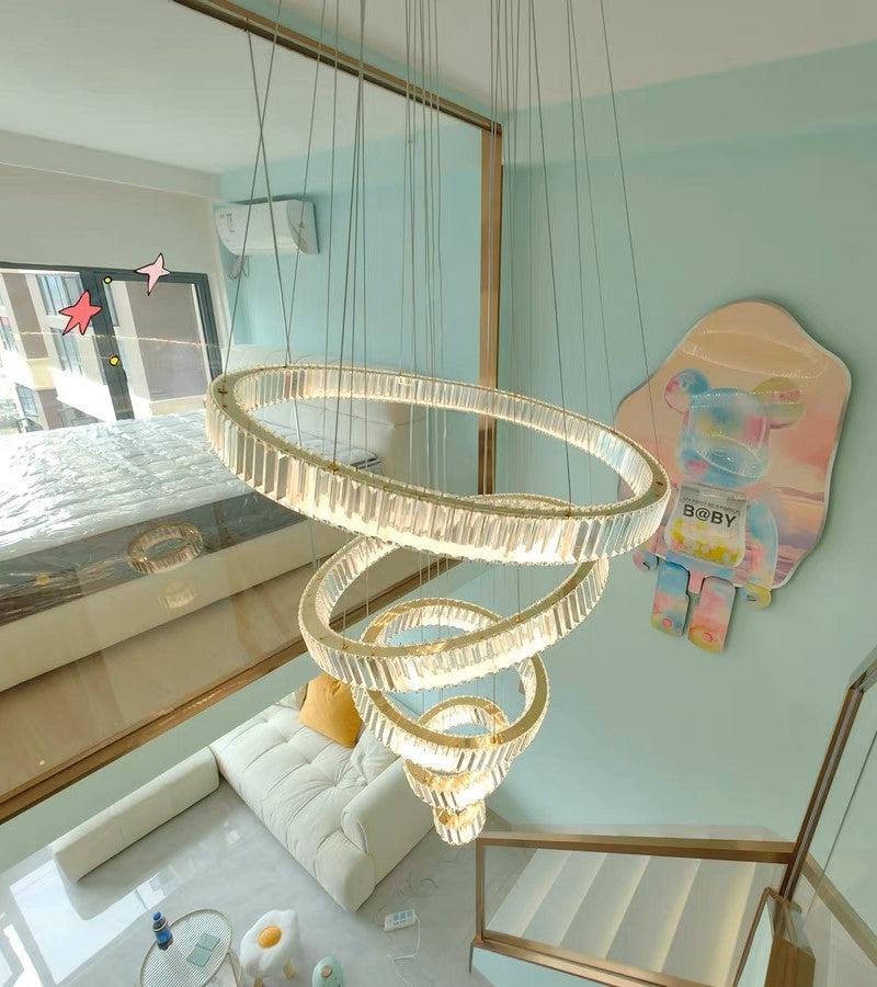 Modern Front Entryway Chandelier 3/4/5/6/7 Rings Crystal Gold/ Chrome Finish Ceiling Lamp-MEET LIGHTING