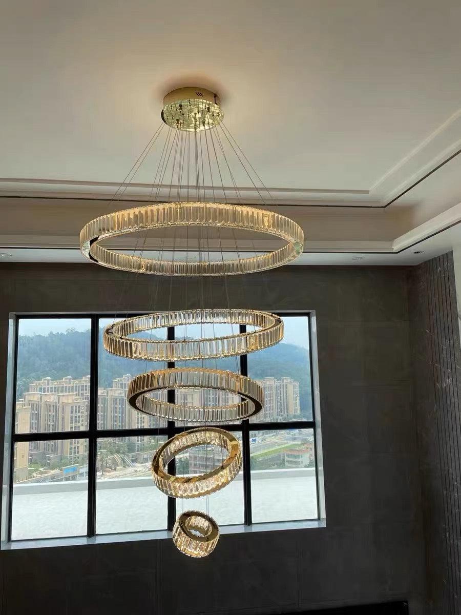Modern Front Entryway Chandelier 3/4/5/6/7 Rings Crystal Gold/ Chrome Finish Ceiling Lamp-MEET LIGHTING