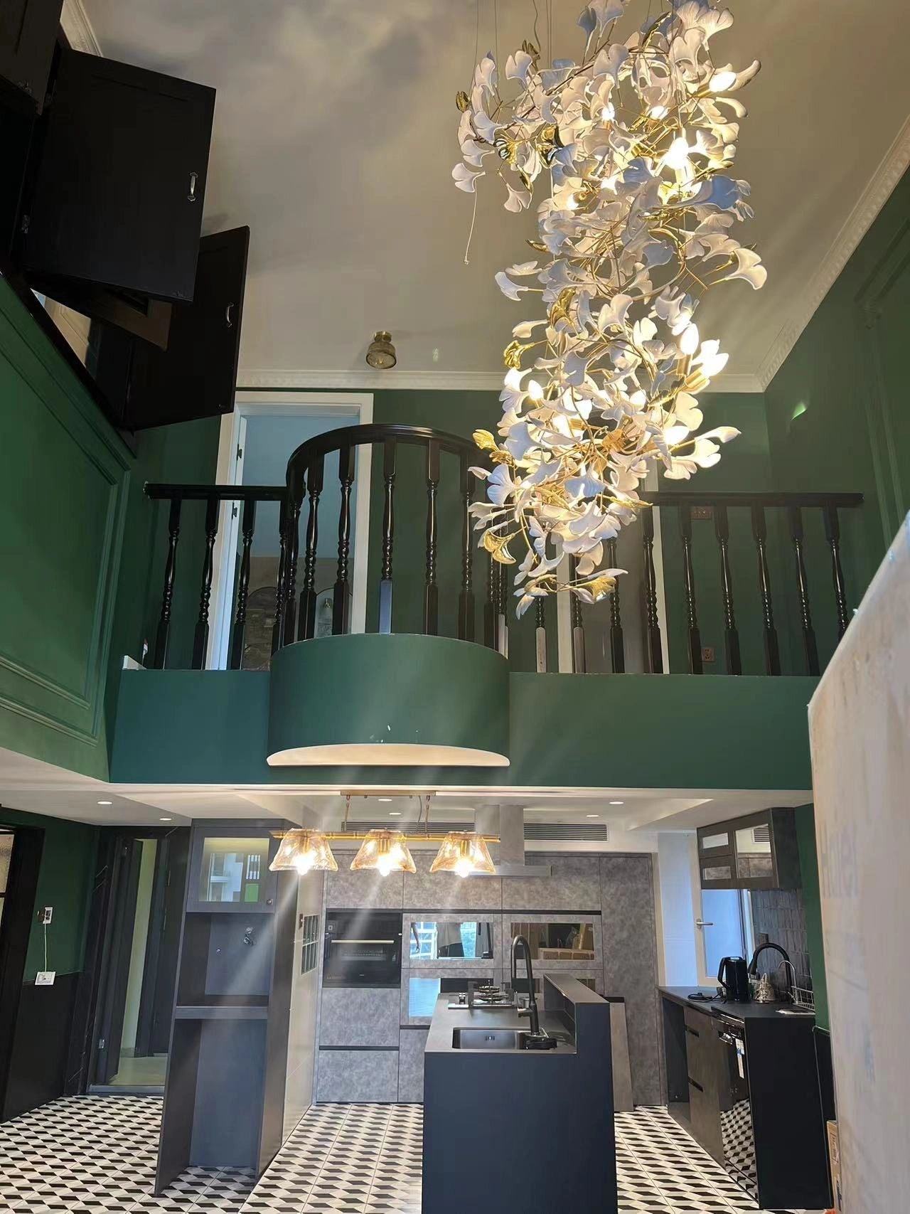 Ceramics Ginkgo Leaves Twig Chandelier Tree Branch Shaped Pendant Light For High Ceiling Living Room Hotel Hall-MEET LIGHTING