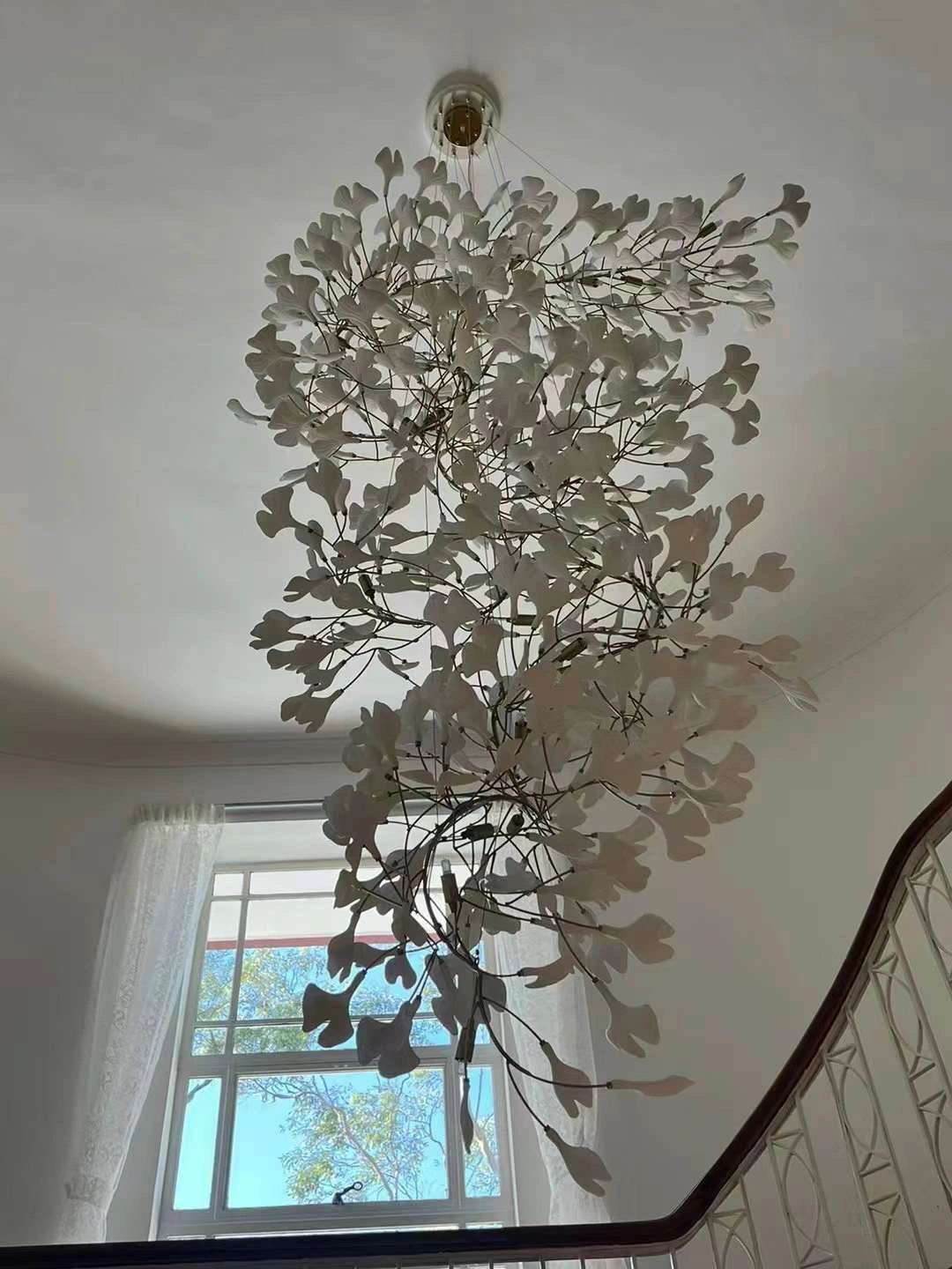 Ceramics Ginkgo Leaves Twig Chandelier Tree Branch Shaped Pendant Light For High Ceiling Living Room Hotel Hall-MEET LIGHTING