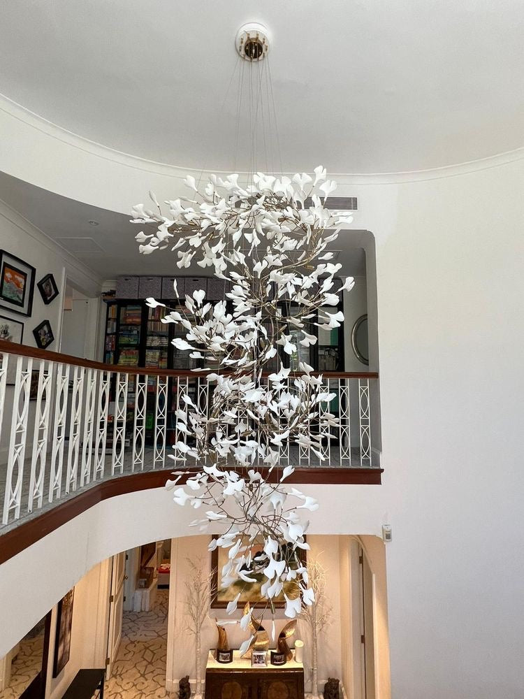 Ceramics Ginkgo Leaves Twig Chandelier Tree Branch Shaped Pendant Light For High Ceiling Living Room Hotel Hall-MEET LIGHTING