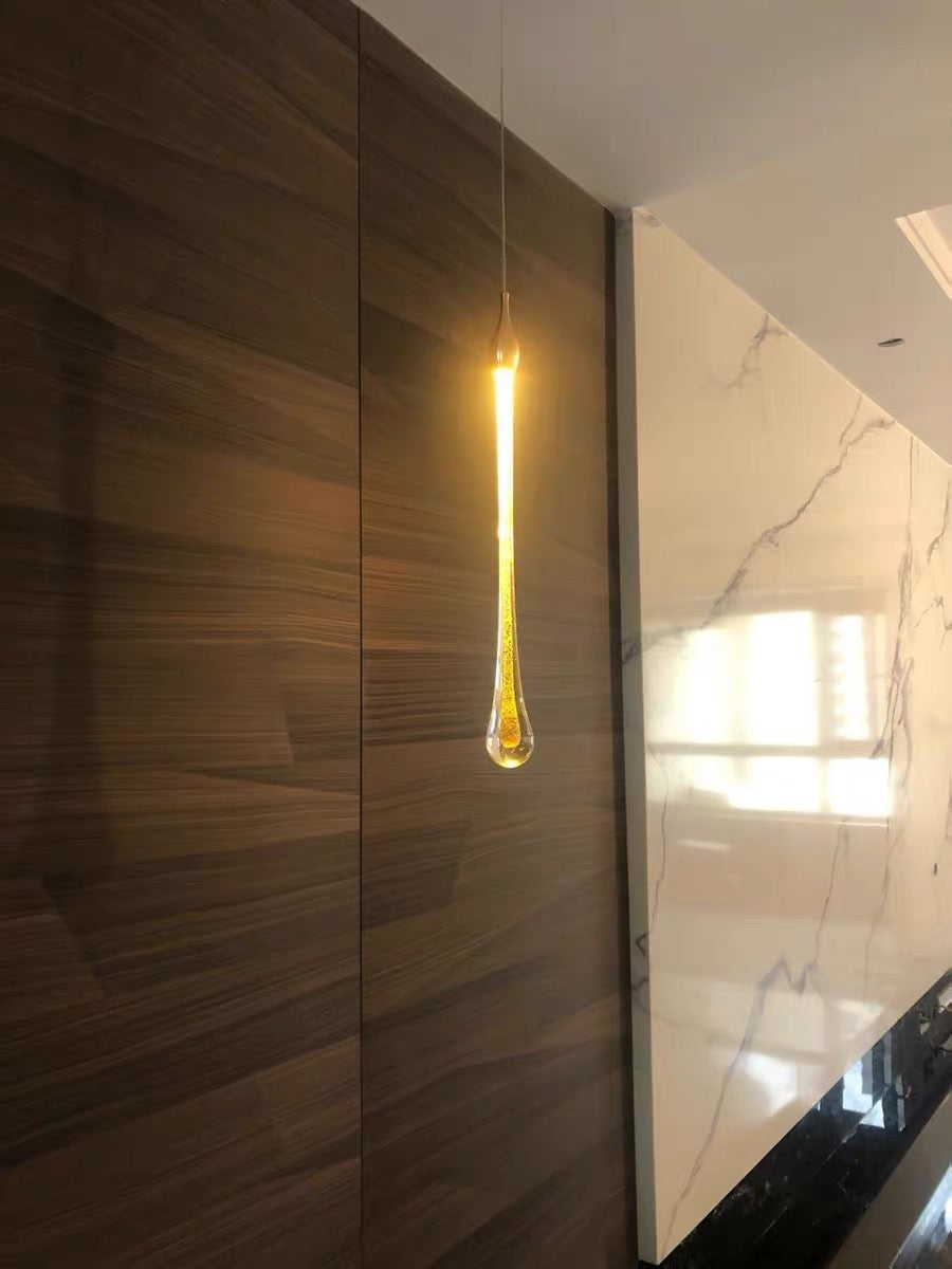 Foyer Glass Drops Pendant Chandelier Spiral Staircase High Ceiling Light Fixture In Gold Finish-MEET LIGHTING