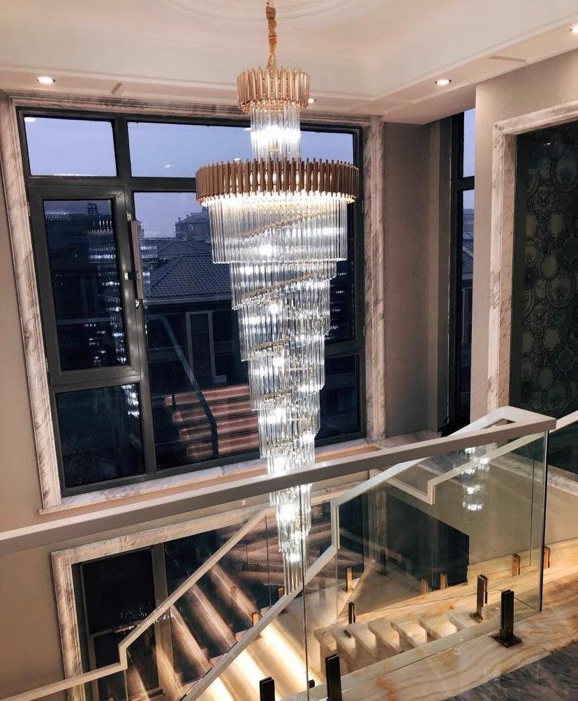 Spiral Crystal Chandelier For Foyer/ Staircase-MEET LIGHTING