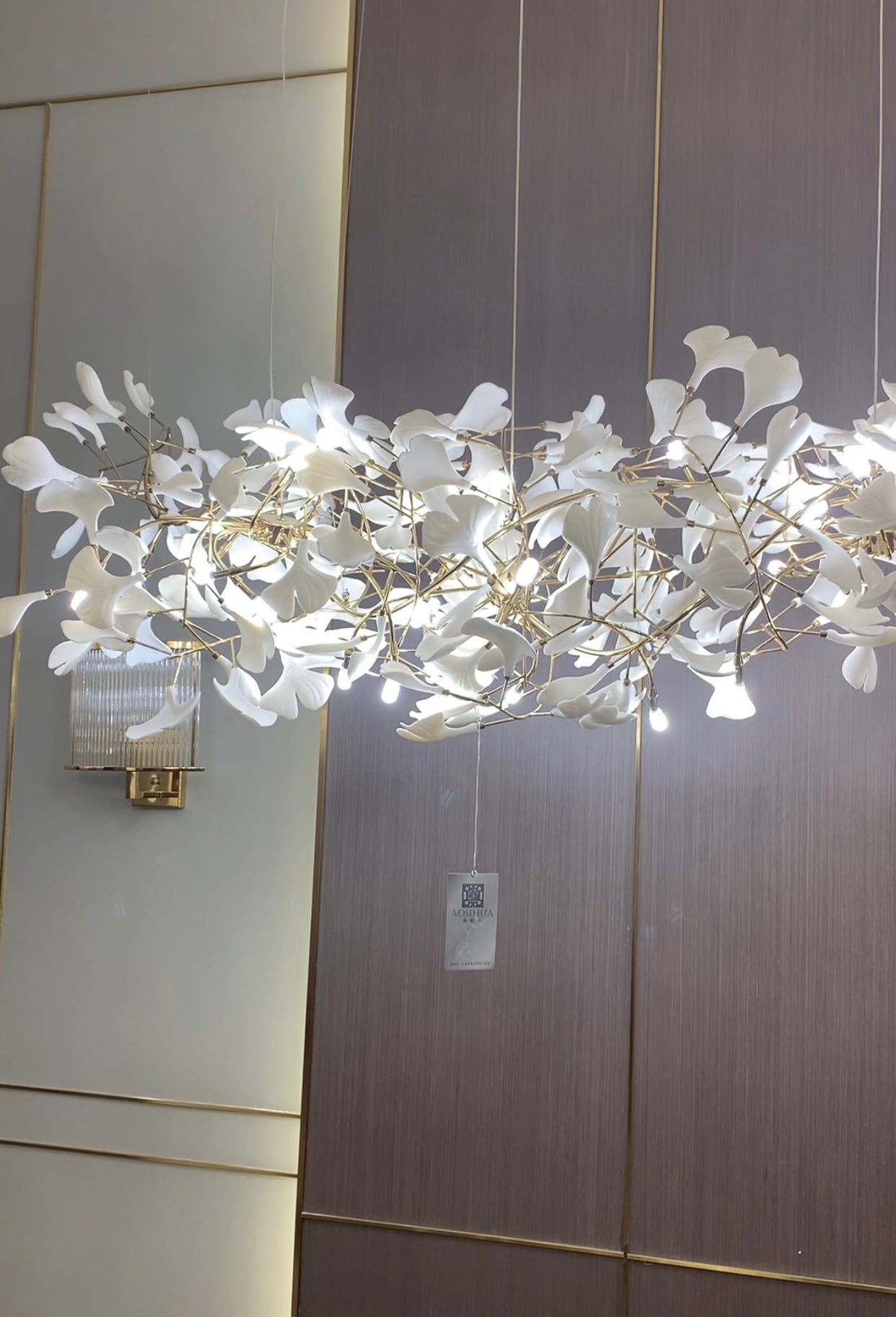 Ginkgo Leaf Flower Ceramics Chandelier For Foyer / Staircase /Hallway-MEET LIGHTING