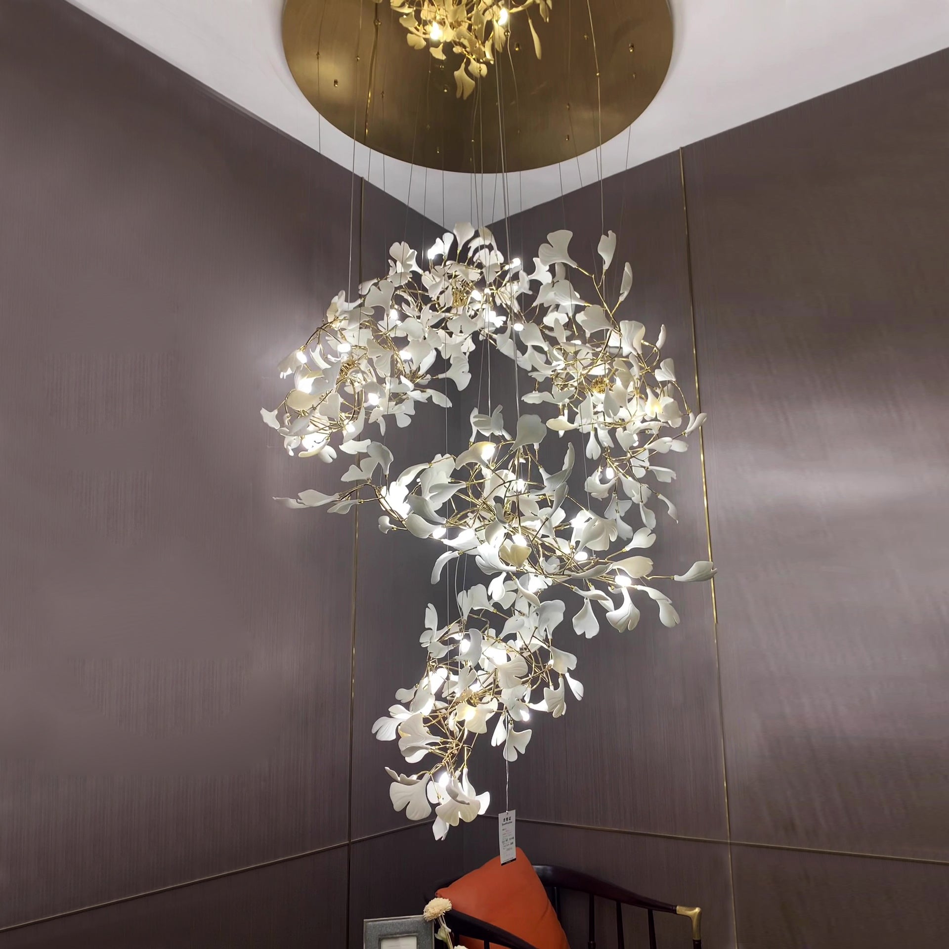 Ginkgo Leaf Flower Ceramics Chandelier For Foyer / Staircase /Hallway-MEET LIGHTING