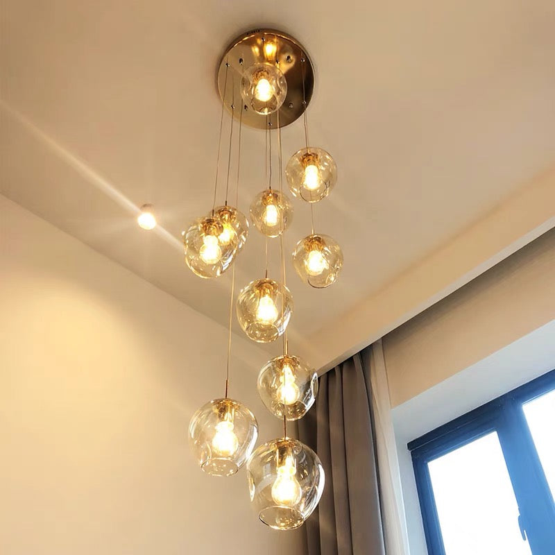 Nordic Designer Long Spiral Glass Chandelier Modern Light Luxury Decorative Light Fixture For Staircase/Hallway-MEET LIGHTING