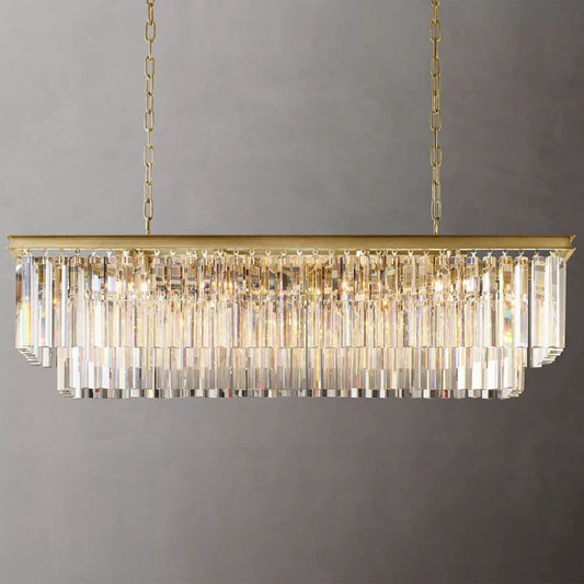 Kelly 2-Layer Crystal Rectangle Chandelier 49" chandeliers for dining room,chandeliers for stairways,chandeliers for foyer,chandeliers for bedrooms,chandeliers for kitchen,chandeliers for living room Rbrights Lacquered Brass  